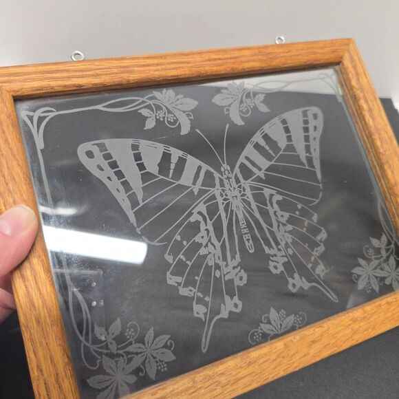 Vintage Butterfly Glass Wooden Frame Window Panel Sun catcher - Picture 5 of 8